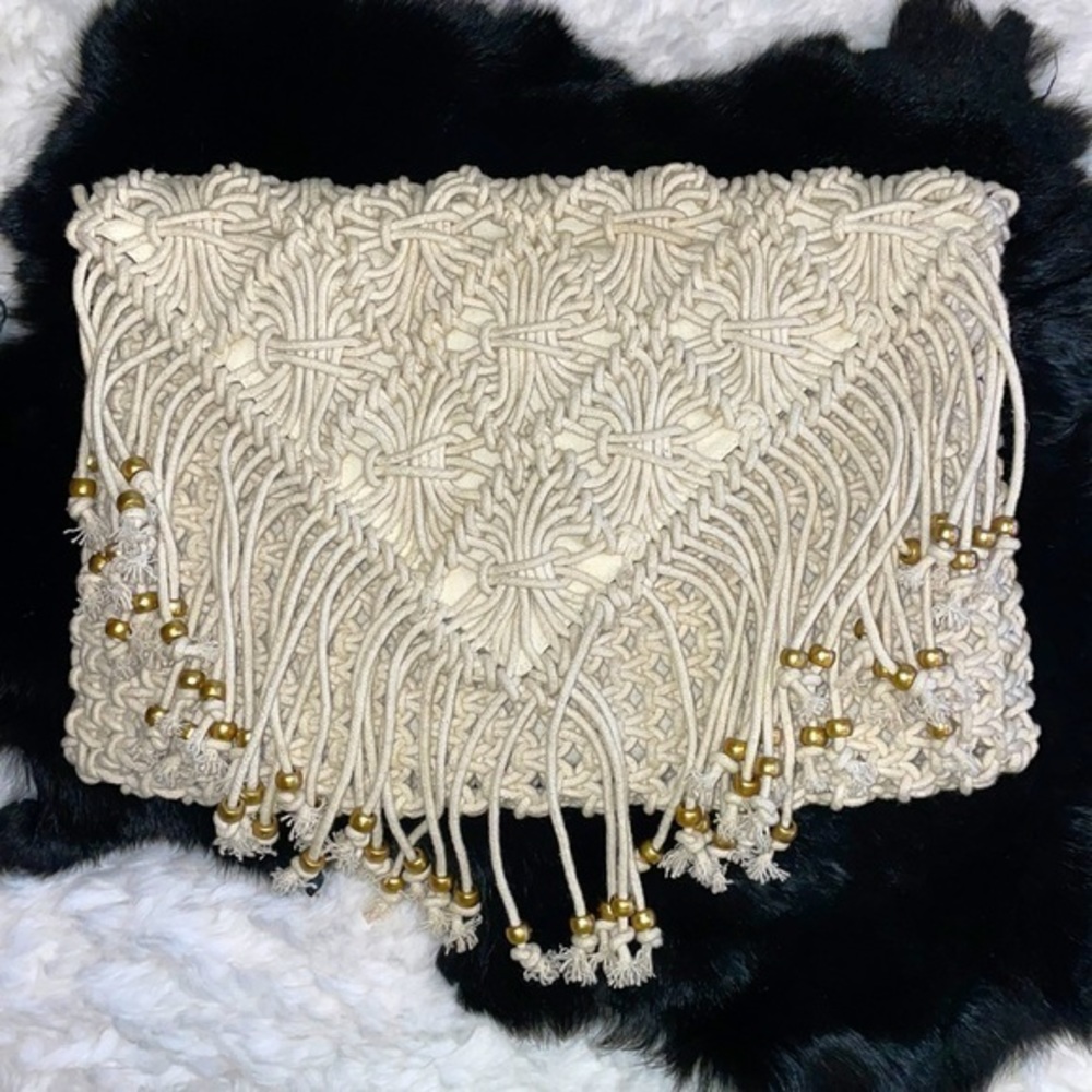 Shiraleah Foldover Macramé Clutch Cream Resort‎ Vacay Clutch